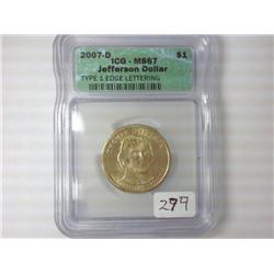 2007-D JEFFERSON DOLLAR ICG MS67