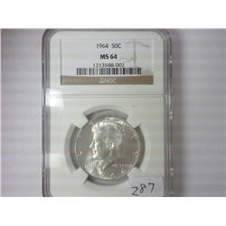 1964 KENNEDY HALF DOLLAR NGC MS64