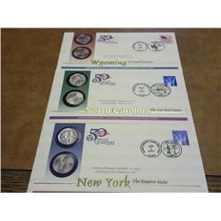 3 US MINT US 50 STATE QUARTER FDC'S (NY, NC, WY)