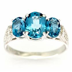 3ct London Bl Topaz 10 Diamond Ring 9k Wht Gold (JEW-9420X)
