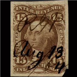 1860s US Revenue Stamp 15c Inland Exch. Imperf (STM-1438)