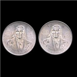 1977-78 Mexico 100 Peso 2pcs AU+ (COI-8654)