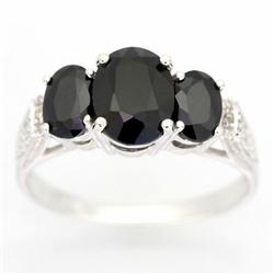 3.00ct Black Sapphire 10 Diamond Ring 9k Wht Gold (JEW-9454X)