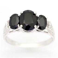 3.00Ct Black Sapphire 10 Diamond Ring White 9K (JEW-9067X)