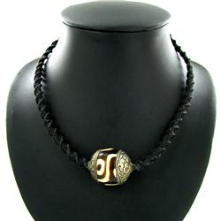 Tibet Agate Bead Nickel Pendant Choker Necklace (ANT-1318)