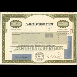 1980s Patlex Corp Stock Certificate Scarce (COI-3418)