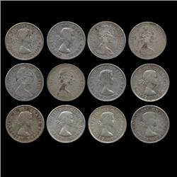 1953-66 Canada 10c 12pcs AU/XF (COI-8594)