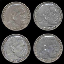 1935A/D/G/J Nazi Germany 5 Mark Hi Grade 4 Pcs (COI-8200)