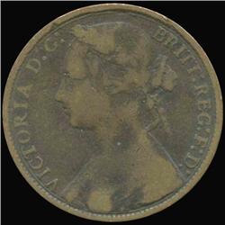 1875 British Victoria Penny VF/F (COI-7220)