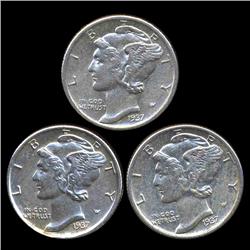 1937P/D/S Mercury Dimes Hi Grade Set of 3 (COI-8486)