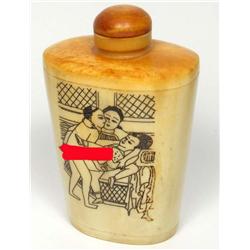 CHINESE KAMASUTRA BONE SNUFF BOTTLE - Approx. 3" t