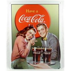 COCA COLA COUPLE METAL ADVERTISING SIGN - APPROX.