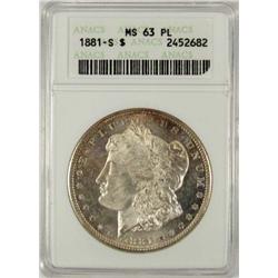 1881-S MORGAN SILVER DOLLAR - ANACS MS63