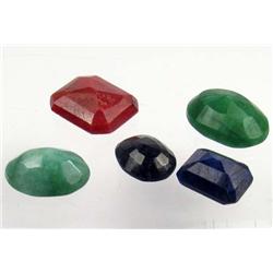 LOT OF 5 MIXED GEMSTONES - RUBY, EMERALD, SAPPHIRE