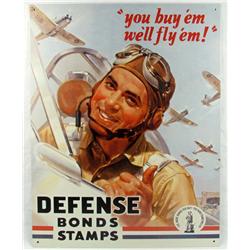 DEFENSE BONDS METAL ADVERTISING SIGN - APPROX. 12.