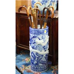 Japanese Porcelain Umbrella Stand w/Canes