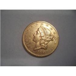 1856 $20 Gold Coin - Liberty Head Double Eagle without motto on reverse.