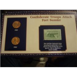 Confederate Troops Attack Fort Sumter Stamp and 1963 and 1964 cent