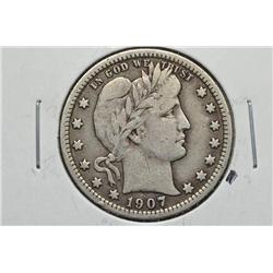 1907 Silver Barber Quarter, VF
