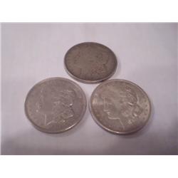 Three 1921 Silver Morgan Dollar Coins