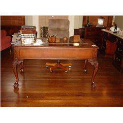 OLD WALNUT DESK FROM EVANS WRITING DESK (NO CONTENTS) WOOD, CARVED LEGS WITH CLAW FEET