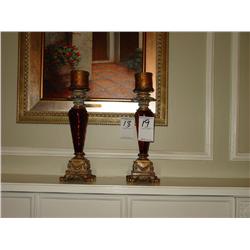 CANDLESTICKS GOLD AND AMBER GLASS (2X)