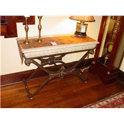 HORCHOW LONG METAL AND MARBLE TABLE APPROX 4.5' X 2'