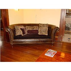 PURCHASED FROM BRUNO'S LEATHER AND VELVET CHOCOLATE BROWN OVER-SIZED COUCH W/ PILLOWS CUSTOM-SELECTE