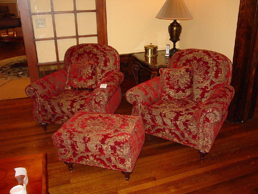 STATESVILLE CHAIR COMPANY UPHOLSTERED CHAIRS AND OTTOMAN 2X CUSTOM STATESVILLE CHAIR COMPANY UPHOLSTERED CHAIRS AND OTTOMAN 2X CUSTOM