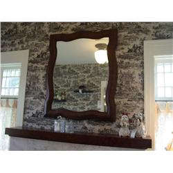 LARGE, BEVELED, WALL-HUNG, LEATHER-FRAMED MIRROR
