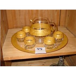 ANTIQUE GLASS AND GOLD LEAF ORNATE "EGGNOG" SET