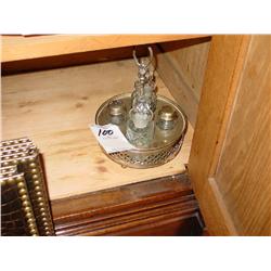 SILVER AND CRYSTAL VINEGAR AND OIL AND SALT AND PEPPER CADDY