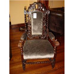 10 ANTIQUE BARLEY TWIST SIDE CHAIRS, & 2 ANTIQUE BARLEY TWIST ARM CHAIRS COVERED IN DESIGNER VELVET 