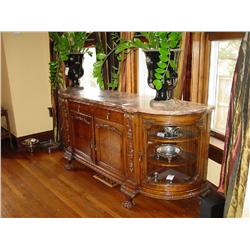 ANTIQUE MARBLE TOP CHIPPENDALE  BUFFET