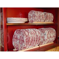 POTTERY BARN SET OF RED AND WHITE DISHES W/STANDS (32X)