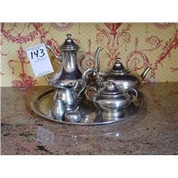 PEWTER TEA SET AND PLATTER