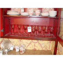 PINK GLASS WINE AND WATER GLASSES (18X)