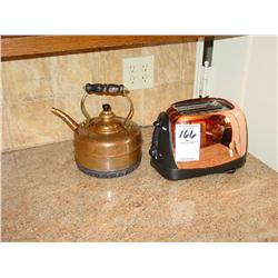 OSTER COPPER TOASTER, WILLIAM SONOMA COPPER TEAPOT (2X)