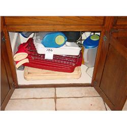 DISH STRAINER, TEA PITCHERS & CUTTING BOARDS UNDER CABINET