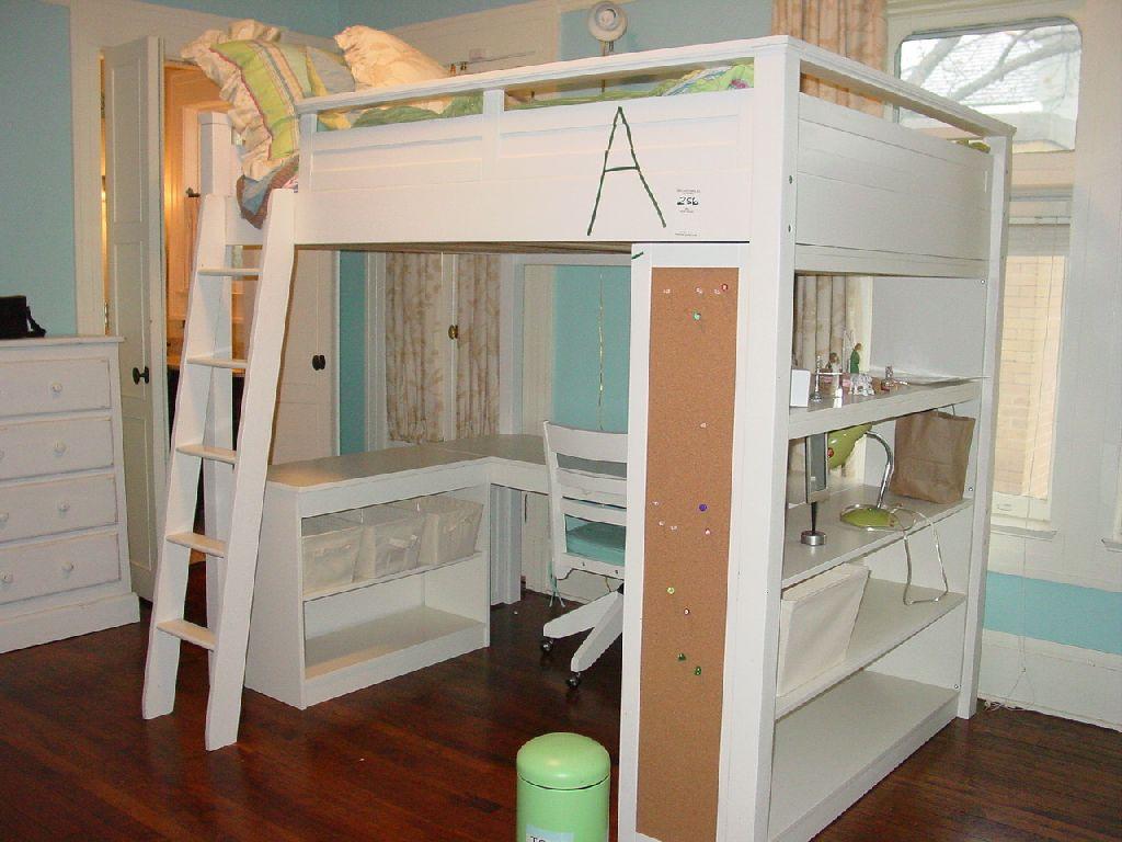 POTTERY BARN SLEEP/STUDY LOFT BED WHITE WOODEN LOFT BED WITH COMPUTER