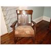 Image 1 : ANTIQUE WOODEN MISSION-STYLE ROCKER WITH UPHOLSTERED SEAT