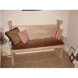 ANTIQUE CHURCH PEW BENCH, CUSTOM PAINTED, WITH CUSTOM MADE VELVET "CHEETAH" PRINT CUSHION