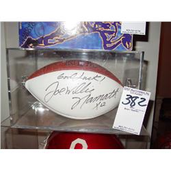 NFL FOOTBALL SIGNED BY JOE NAMOTHIN LUCITE CASE