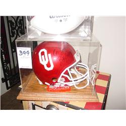 OU SOONERS HELMET SIGNED BY BOB STOOPS IN LUCITE CASE
