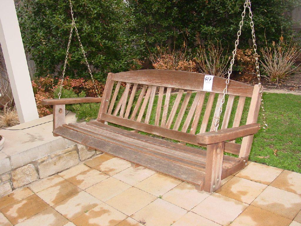 HANGING WOODEN BENCH OUTDOOR SWING (BACK LATTICES ARE PARTIALLY BROKEN)