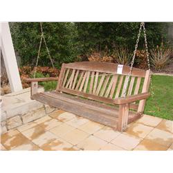 HANGING WOODEN BENCH OUTDOOR SWING (BACK LATTICES ARE PARTIALLY BROKEN)