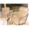 Image 1 : MALLIN FROM FLOWER CITY OUTDOOR UPHOLSTERED SWIVEL ARM CHAIRS BASE IS BRONZE METAL, CUSHIONS ARE TAN