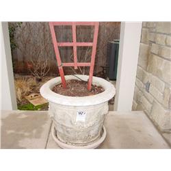 CAST STONE FLOWER POTS/PLANTERS, DECORATIVE WITH DRIP TRAYS (2X)