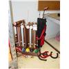 Image 1 : CHILDREN'S SET OF GOLF CLUBS, CROQUET WOODEN SET & HORSE SHOES, ASSORTED SWIMMING POOL TOYS, MOTOR S