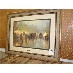 G HARVEY G HARVEY FRAMED PRINT, "CABBIES AT THE MARKET" FRAME IS DAMAGED